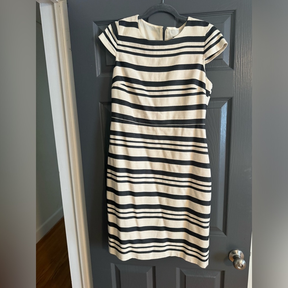 JCrew black and white stripe with cap sleeve and knee length